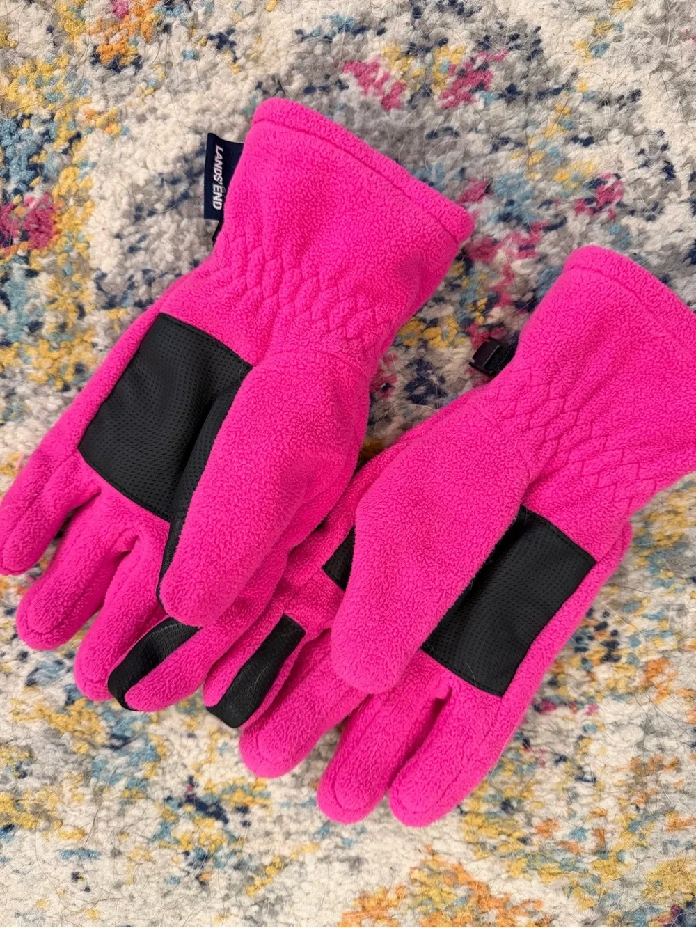 Lands' End Pink Fleece Gloves with Gray Lining